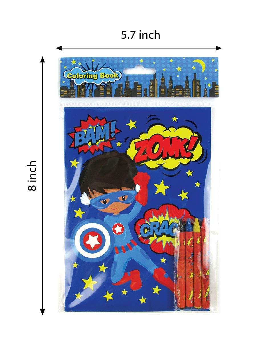 Superhero Coloring Books for Kids - 12 Pack with 48 Crayons | Party Favors, Classroom Prizes, Goodie Bag Fillers | Perfect for Birthday Parties, School Events & Travel Activities