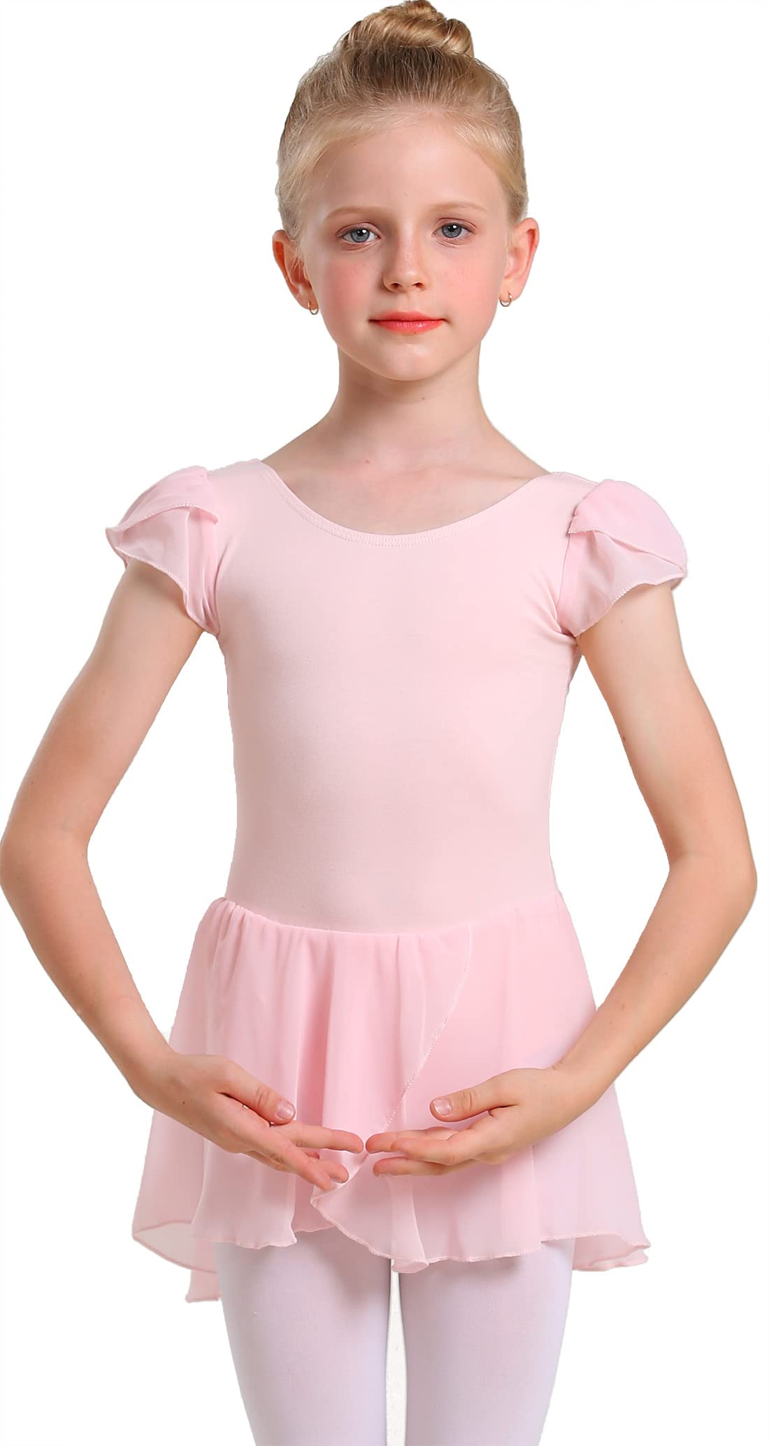 MDNMD Toddler Ballet Leotard with Skirt - Girls Dance Leotard & Tutu Outfit for Ballet, Gymnastics, Recital - Classic Short Sleeve Ballerina Dress for Toddlers - Perfect for Dance Class, Performance & Playtime