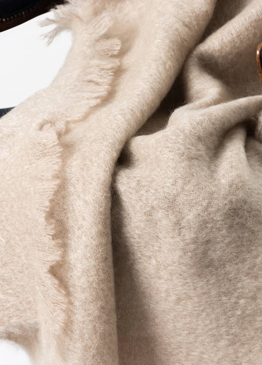 Luxury Beige Mohair Throw Blanket for Chairs - Soft & Cozy Knit Accent for Living Room, Bedroom, or Office Decor