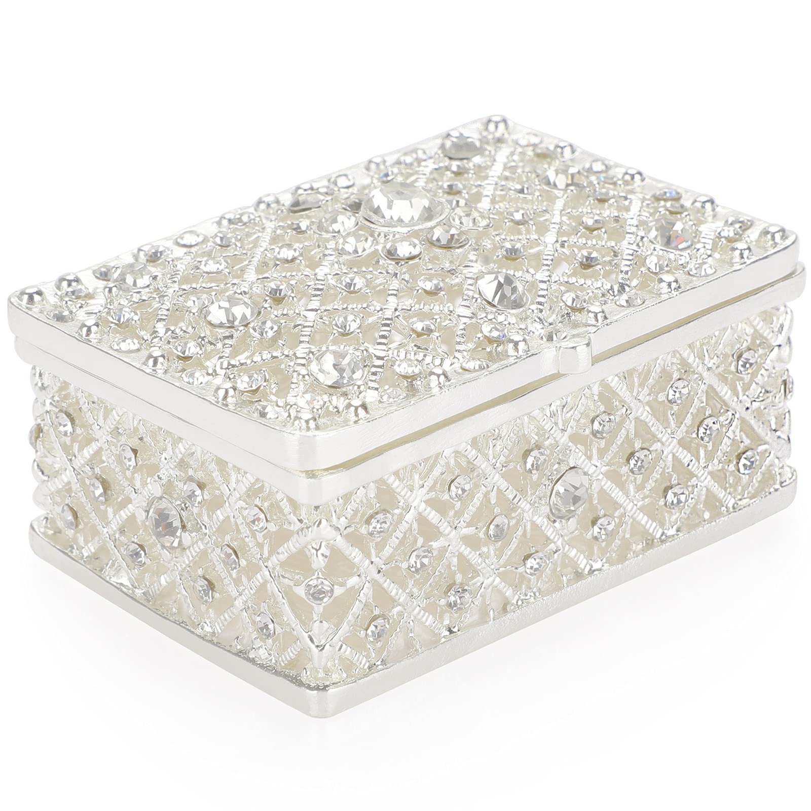 ELLDOO Crystal Jewelry Box - Elegant Rectangle Jewelry Organizer for Earrings, Rings & Necklaces | Perfect Wedding & Birthday Gift | Jewelry Storage Case for Dresser, Vanity & Travel