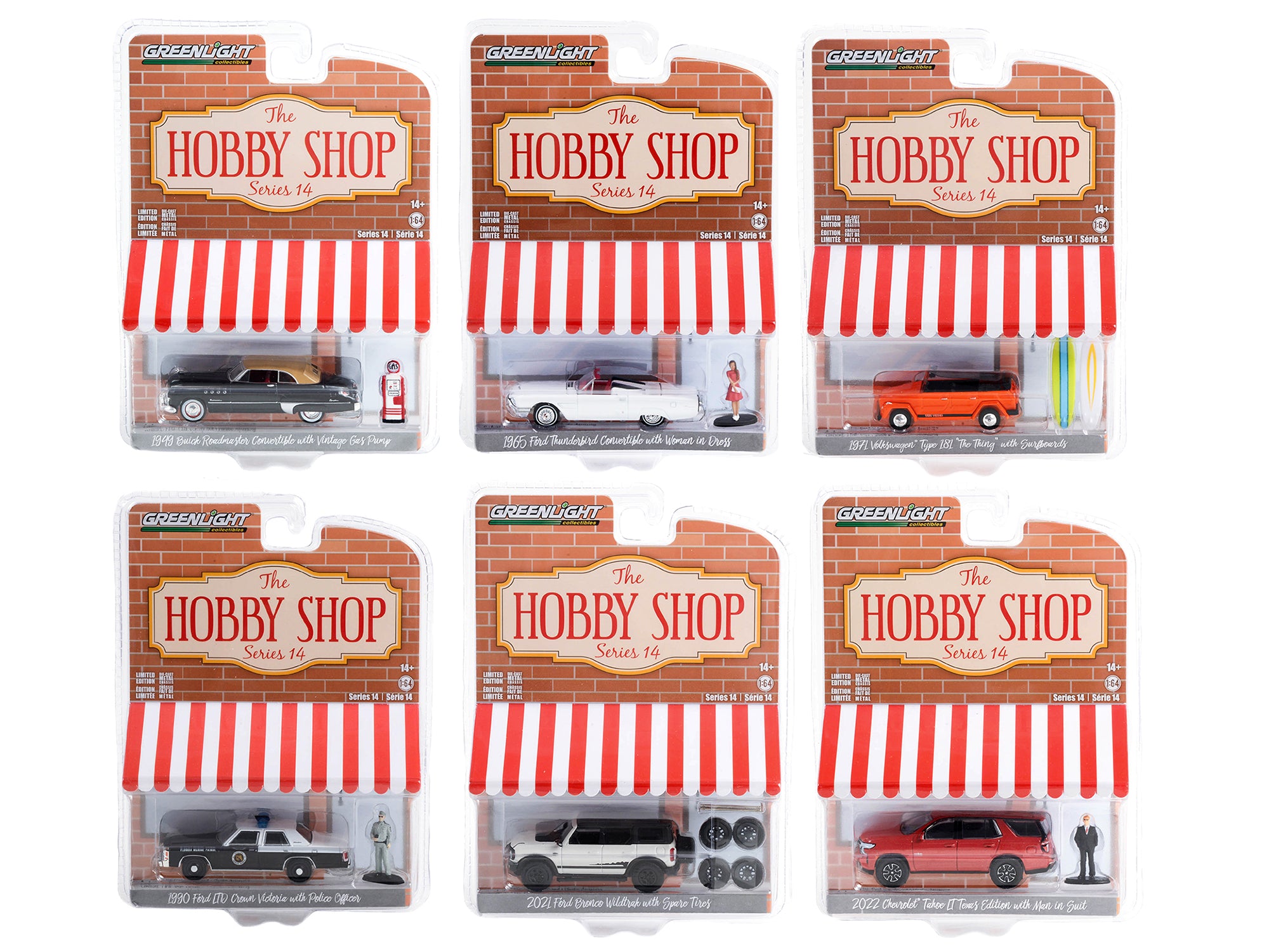 Greenlight 1/64 Diecast Model Cars Series 14 - 6-Piece Collectible Hobby Shop Set for Display & Racing Scenes - Perfect for Collectors & Diecast Enthusiasts