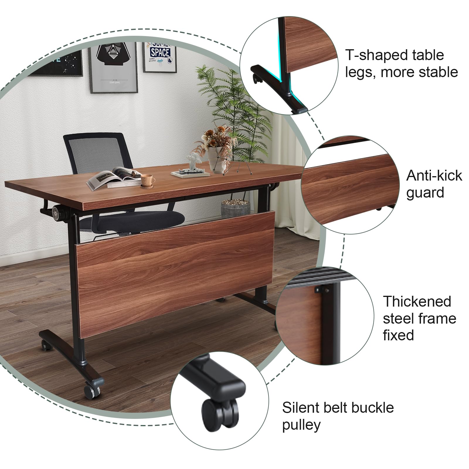 Foldable Flip Top Conference Table with Wheels - 4-Pack 47.2