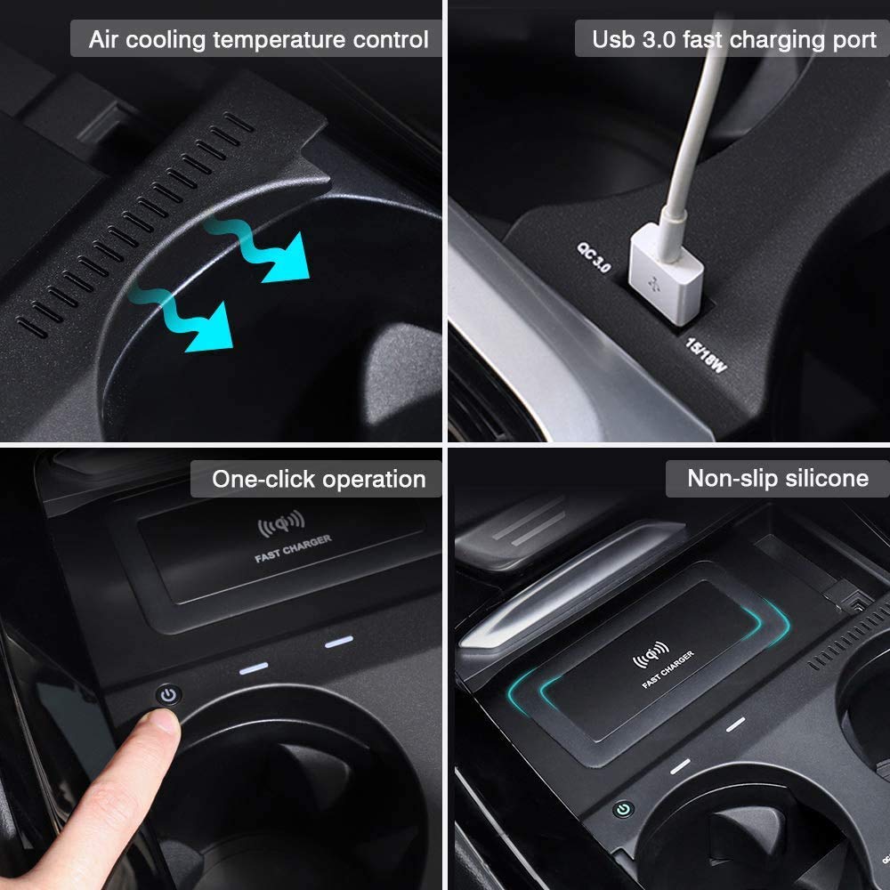 Fast Wireless Car Charger for BMW X3 X4 (2018-2021) - 10W Qi-Certified Charging Pad with 18W USB Port - Compatible with iPhone, Samsung Galaxy & LG Phones - Perfect for Commuting, Road Trips & Hands-Free Charging