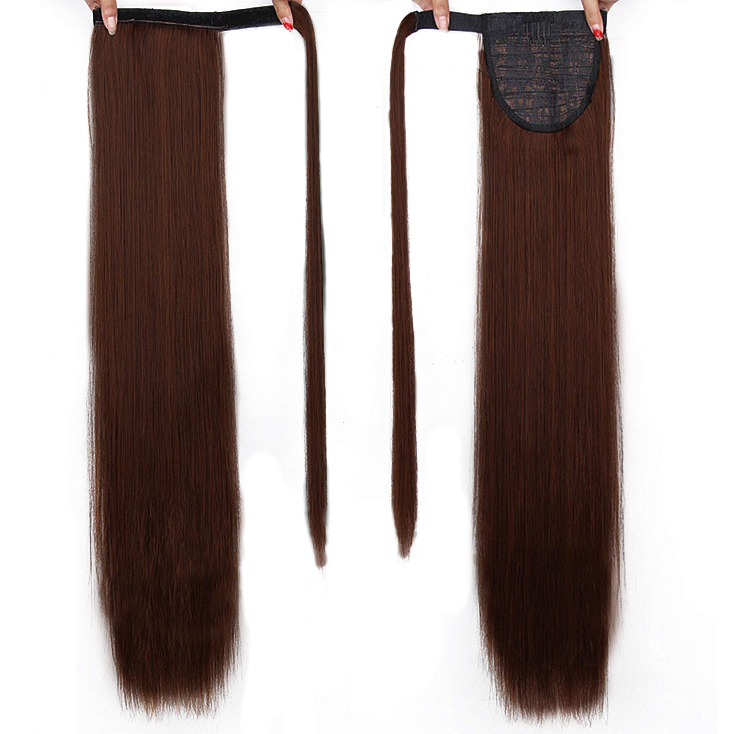 Paradise Women's & Girls' Ponytail Hair Extensions Wrap - Dark Brown Synthetic Hairpiece (1 Pack) for Parties, Weddings & Everyday Styling