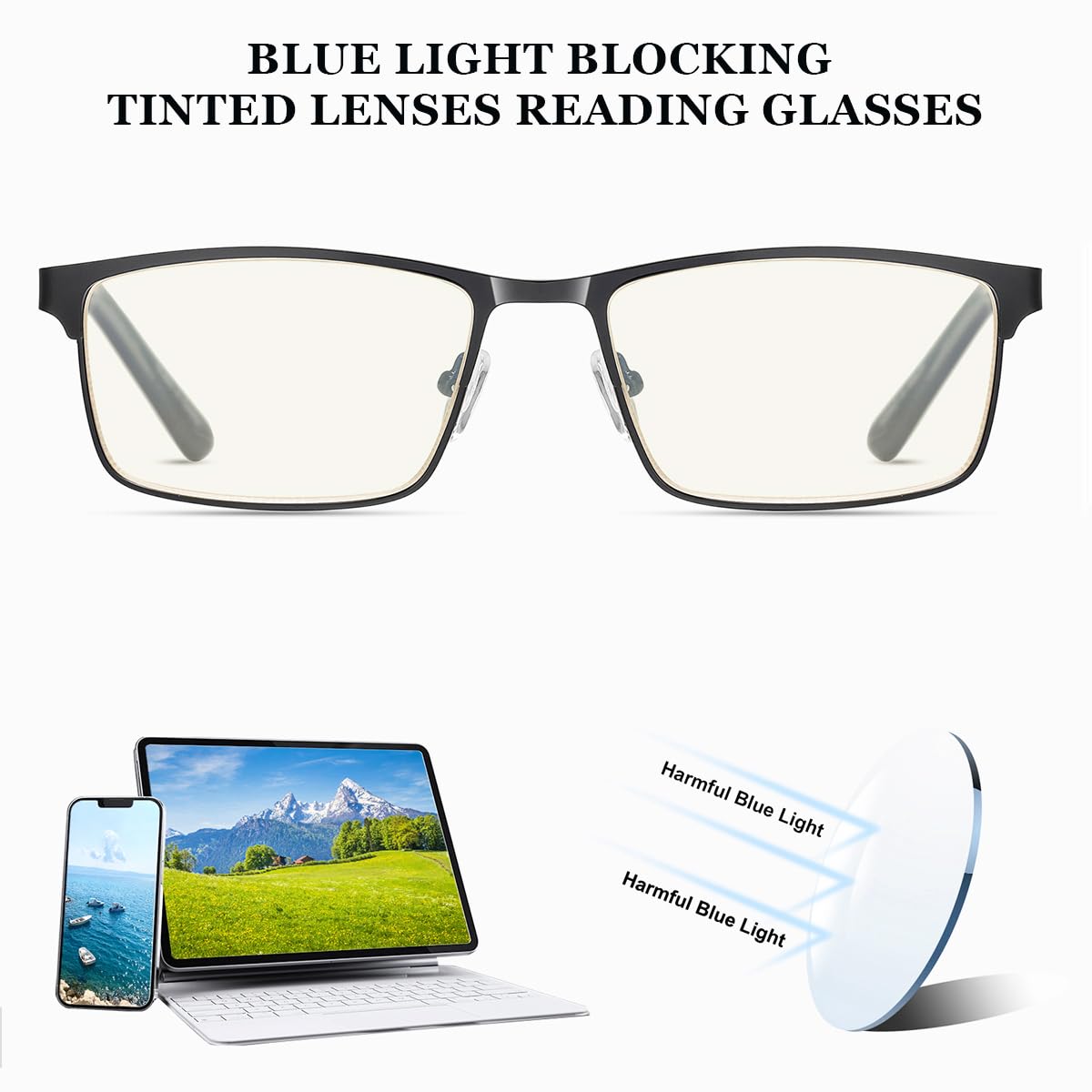 EYECEDAR 5-Pack Reading Glasses for Men - Lightweight Metal Frame with Spring Hinges, Computer Readers +3.00 Magnification - Perfect for Office Work, Reading & Screen Use