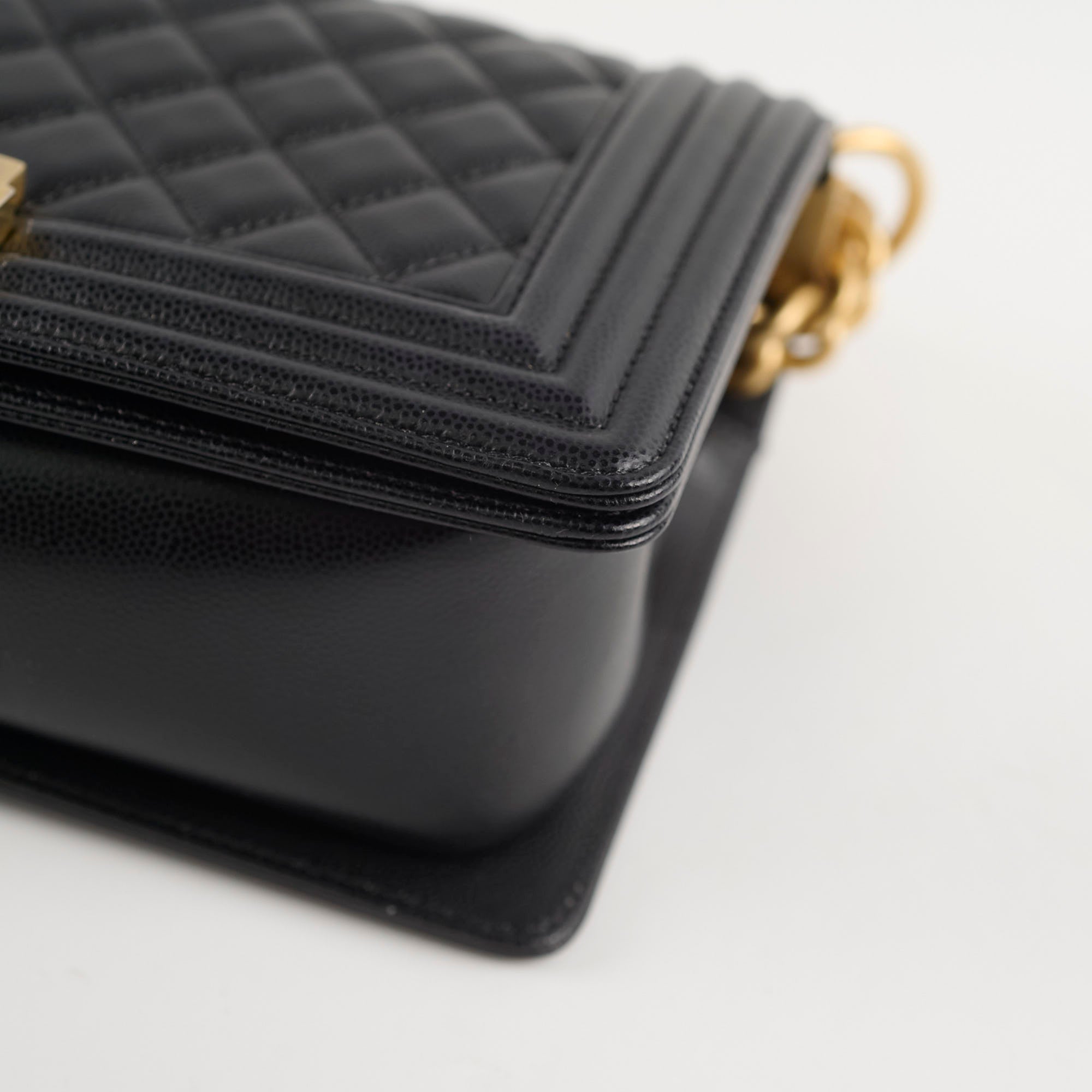 Chanel Old Medium Boy Bag Black Caviar Gold Hardware - Luxury Designer Handbag for Women, Perfect for Evening Parties & Special Occasions