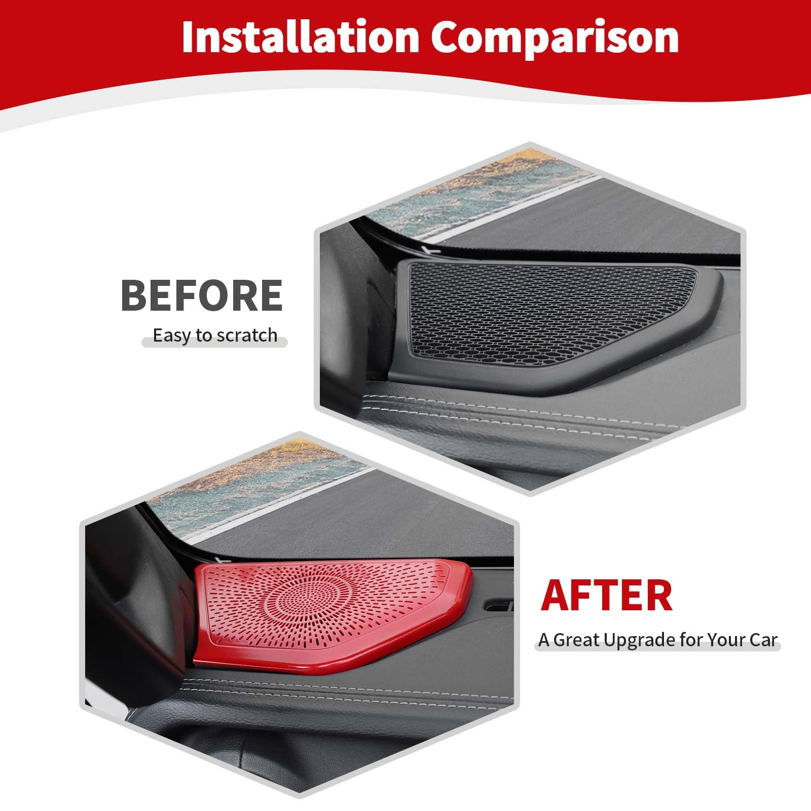RT-TCZ A Pillar Speaker Panel Trim Cover for Jeep Wrangler JL/JLU/Gladiator JT (2018-2024) - Red Interior Accessories (2-Piece Set) - Upgrade Your Ride's Style & Sound System
