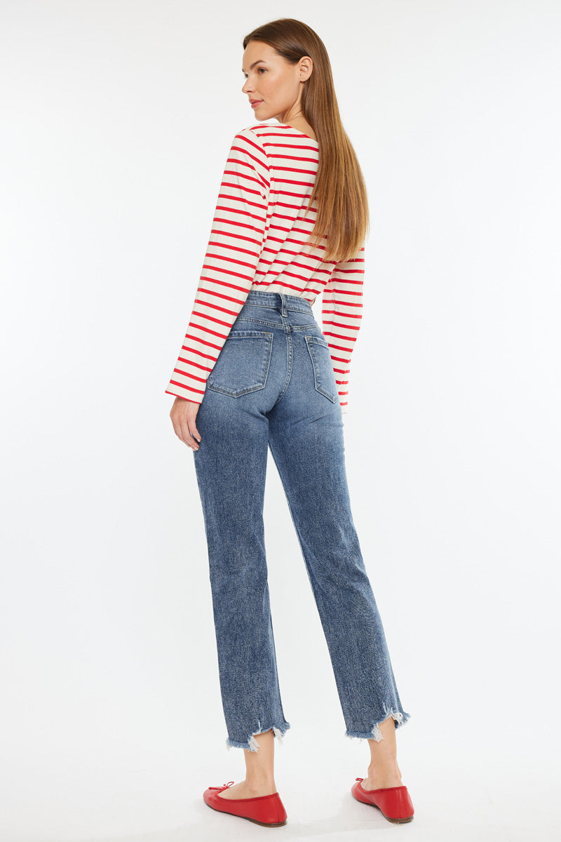 Kathrine Essentials High Rise Slim Straight Leg Jeans for Women - Stretchy Denim Pants with Comfort Fit - Perfect for Casual Wear, Office & Everyday Outfits