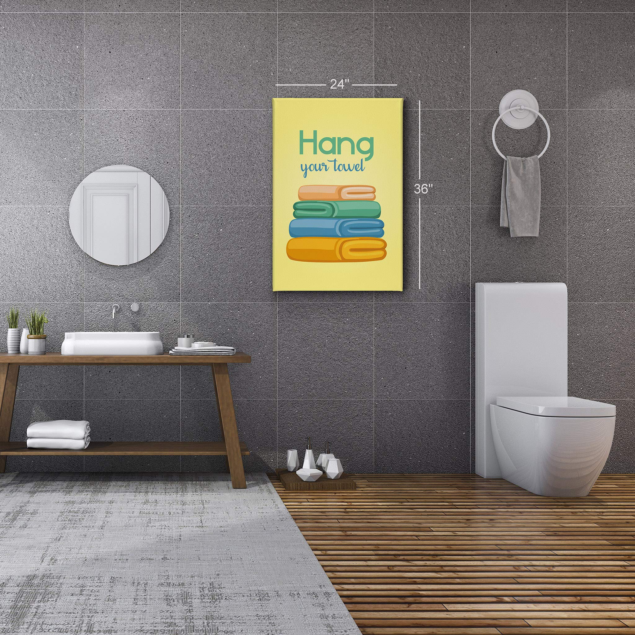 Yellow Smile Art Design Towel Hanging Canvas Print - Kids Bathroom Decor, Nursery Wall Art, Ready to Hang Home Decoration (17x11 inches, Made in USA) - Perfect for Bathrooms, Playrooms & Kids' Bedrooms