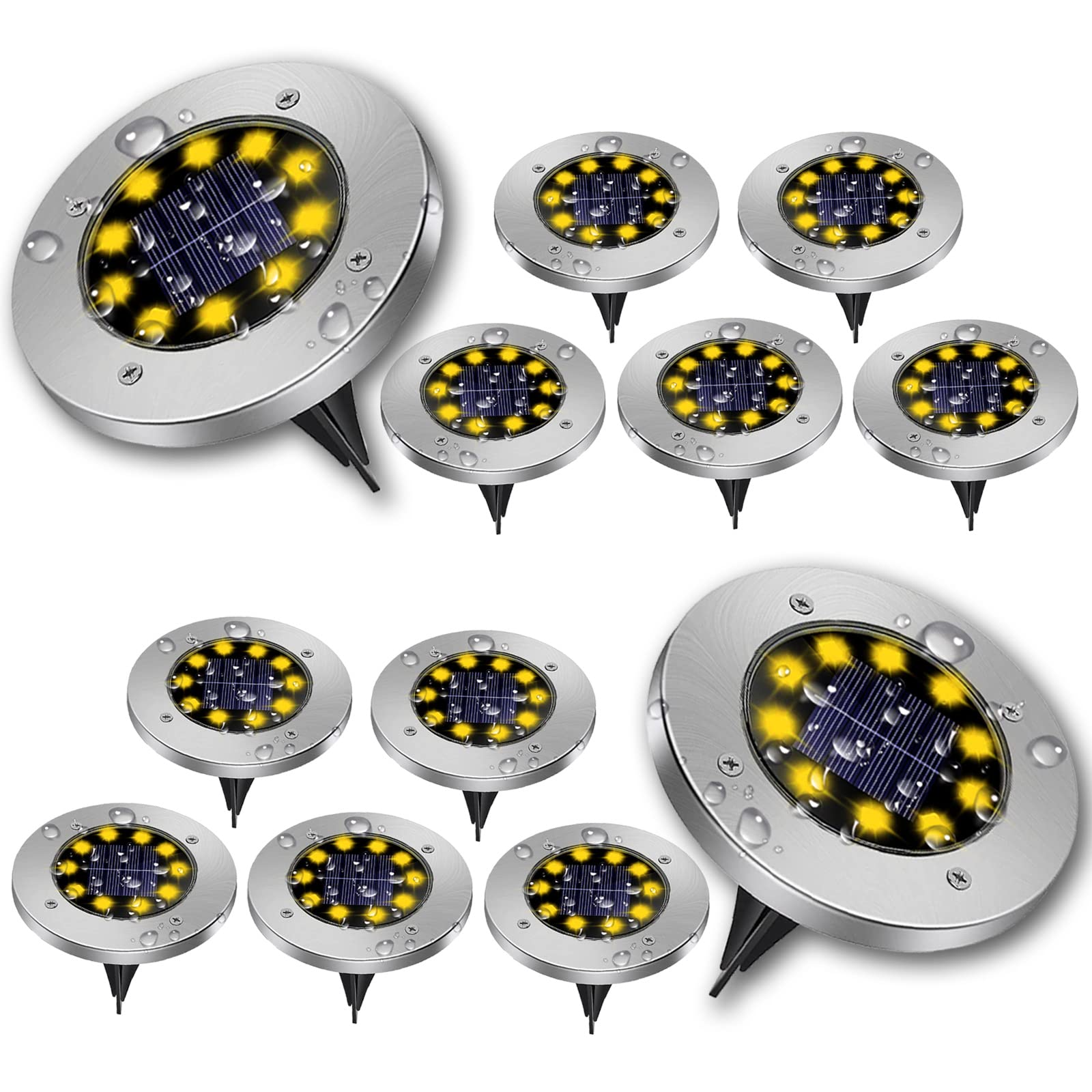 12 Pack Solar Ground Lights Outdoor - Upgraded 8 LED Waterproof Solar Garden Lights for Pathway, Lawn, Patio, Yard, Deck & Walkway | Landscape Lighting for Garden, Driveway, Backyard & Outdoor Decor