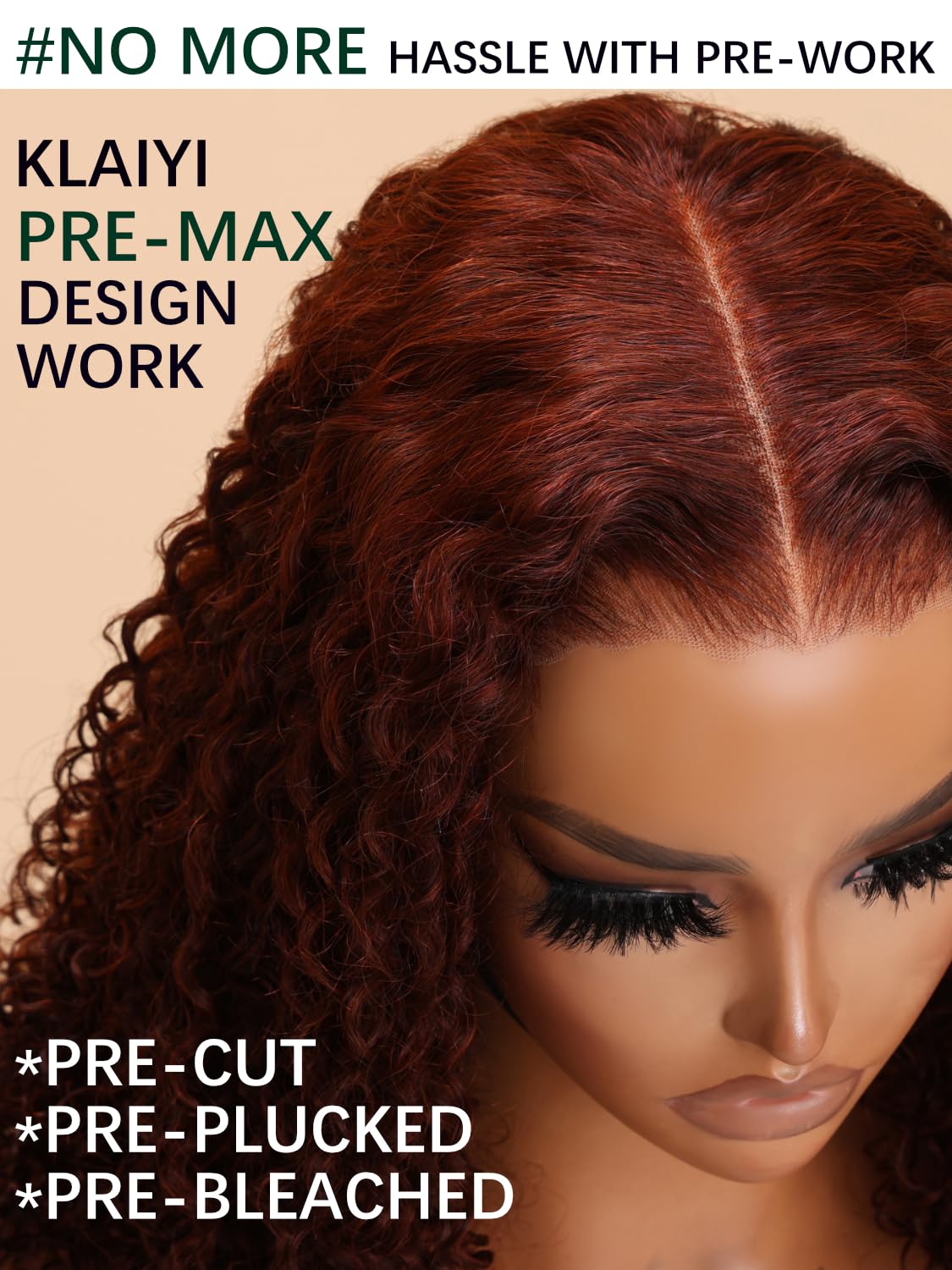 KLAIYI Bye Bye Knots Wig - Reddish Brown Curly 7x5 Invisible Knots Pre Cut HD Lace Front Human Hair Wig | Wear & Go Glueless Deep Curly Wave | Pre Plucked Bleached Knots 180% Density 16 Inch | Perfect for Daily Wear, Parties & Special Occasions