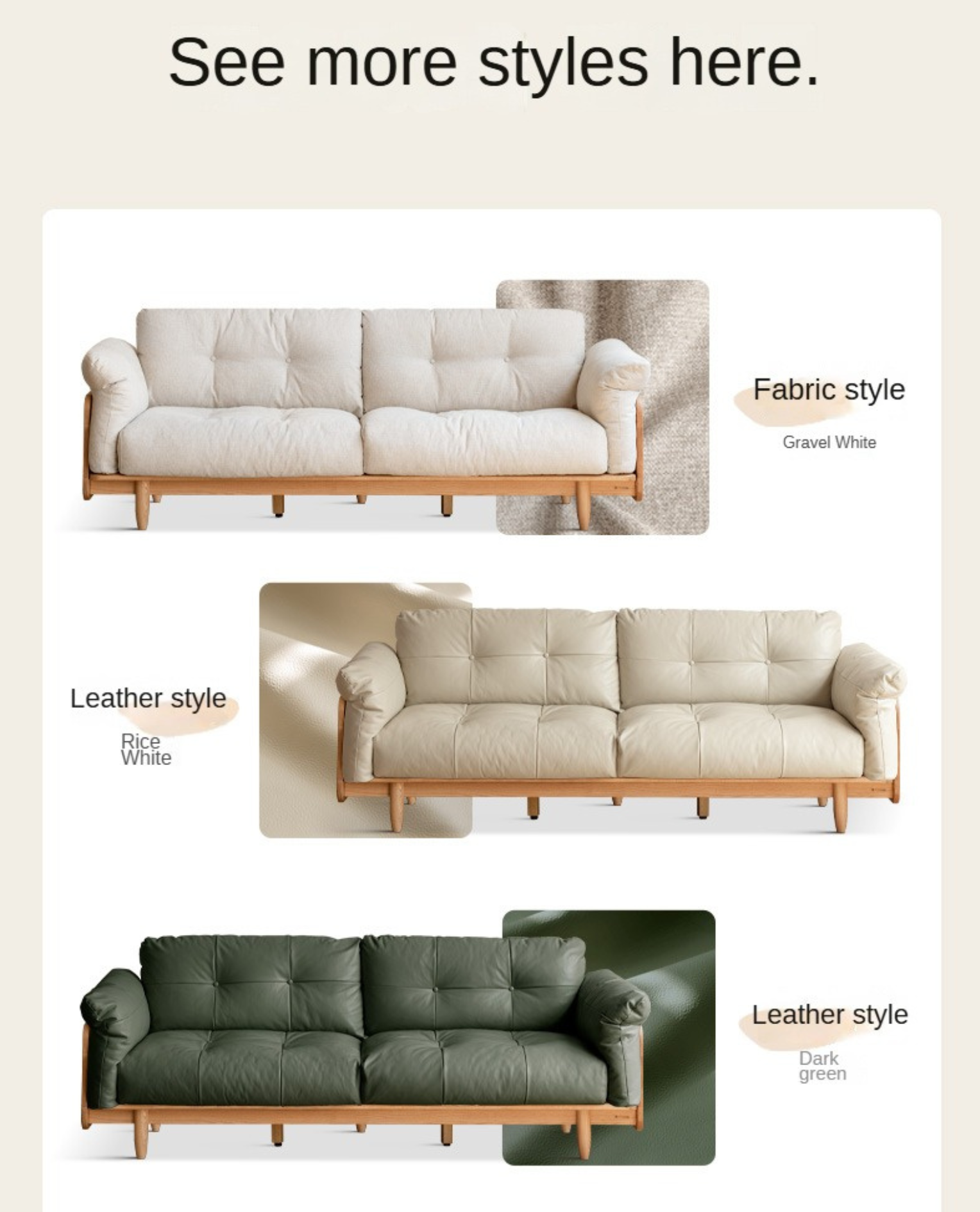 Premium Oak Solid Wood Genuine Leather Fabric Sofa - Modern Living Room Furniture for Home & Office - Comfortable Seating for Relaxation & Entertainment