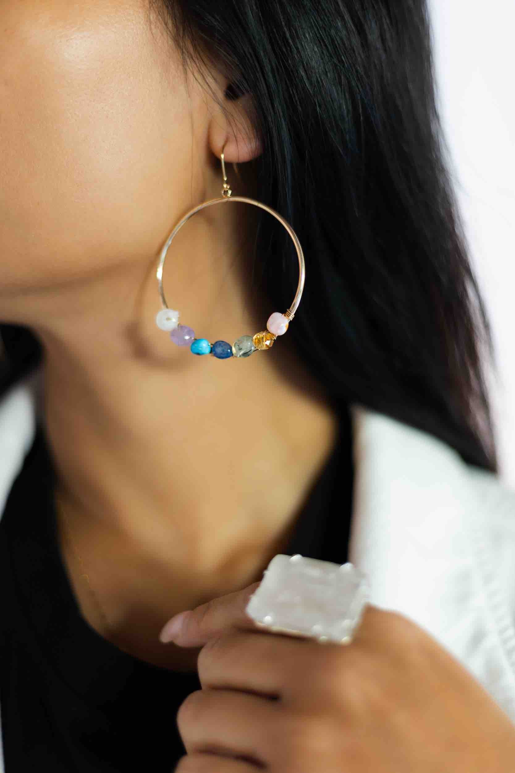 7 Chakra Gold Hoop Earrings for Women - Energy Balancing Spiritual Jewelry - Perfect for Yoga, Meditation & Healing Practices