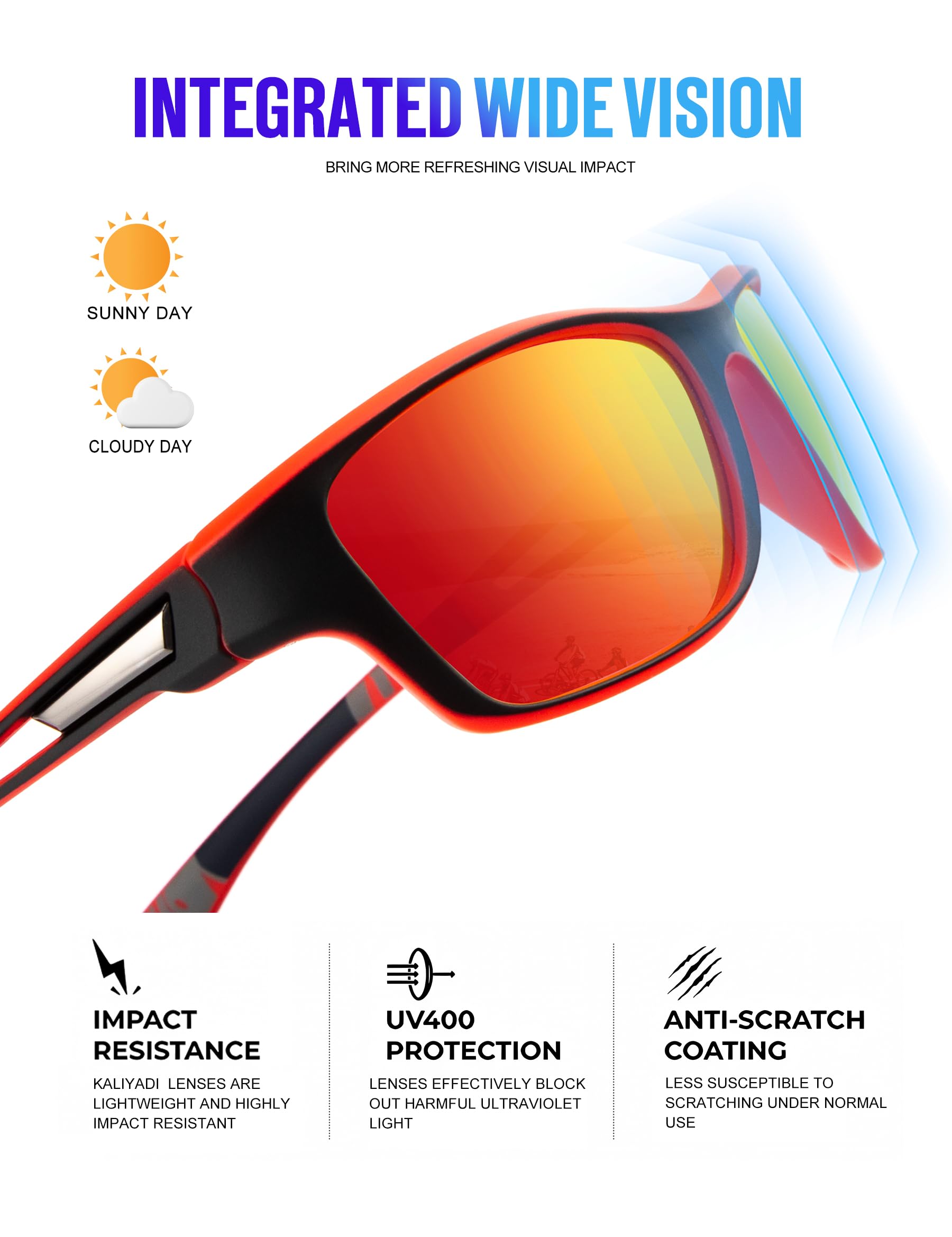 KALIYADI Polarized Sunglasses for Men - UV Protection Sports Sunglasses for Driving, Cycling, Fishing - Lightweight & Durable for Outdoor Activities