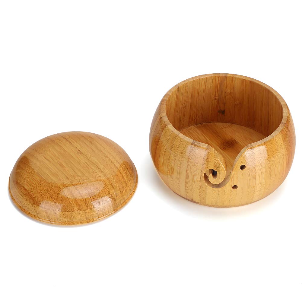 6 Inch Handmade Wooden Yarn Bowl for Knitting & Crochet - Decorative Yarn Storage Organizer with Smooth Groove for Smooth Yarn Feeding - Perfect for Crafters, DIY Enthusiasts & Home Decor