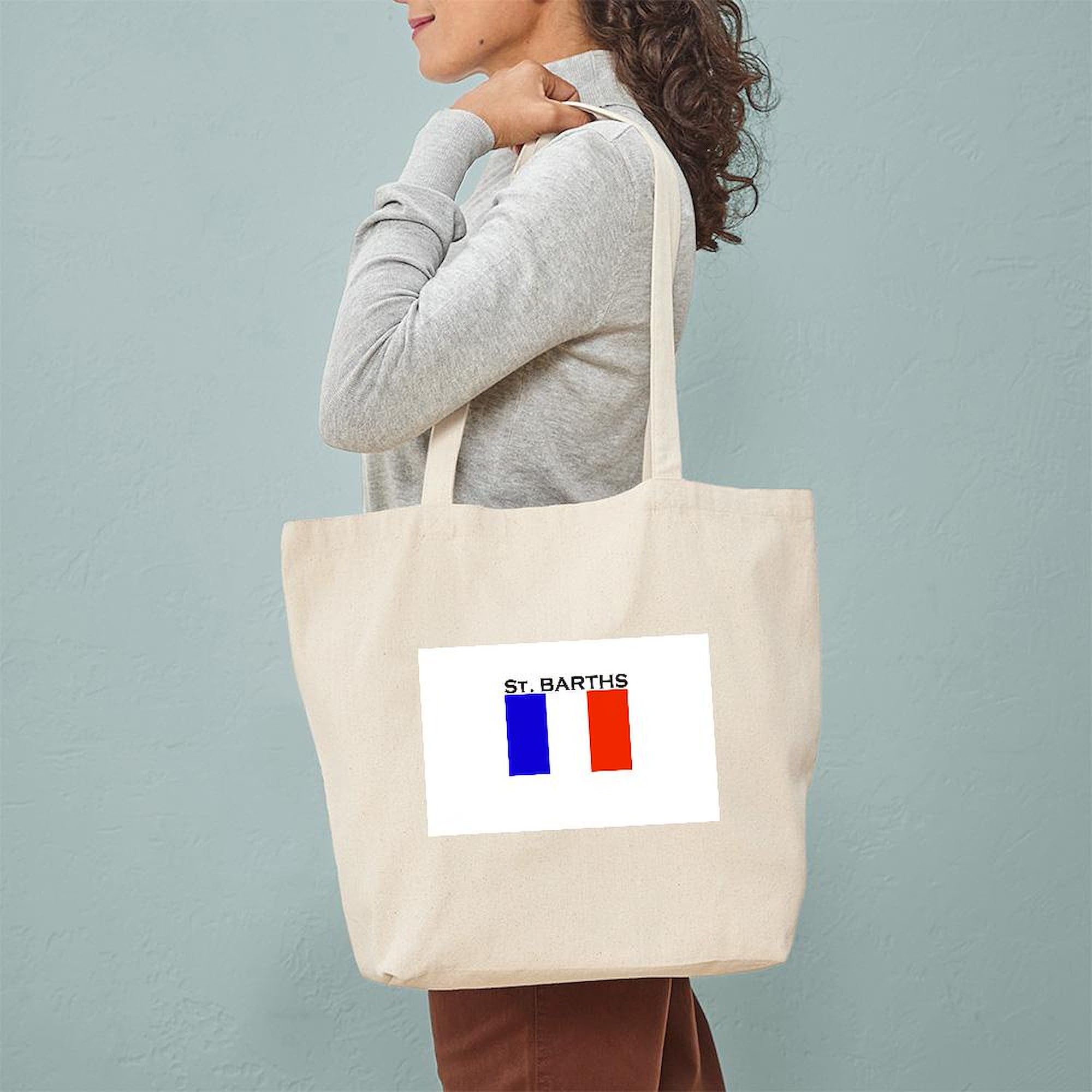 St. Barths Flag Tote Bag - Natural Canvas Reusable Shopping Bag for Beach, Grocery & Travel | Eco-Friendly Carryall