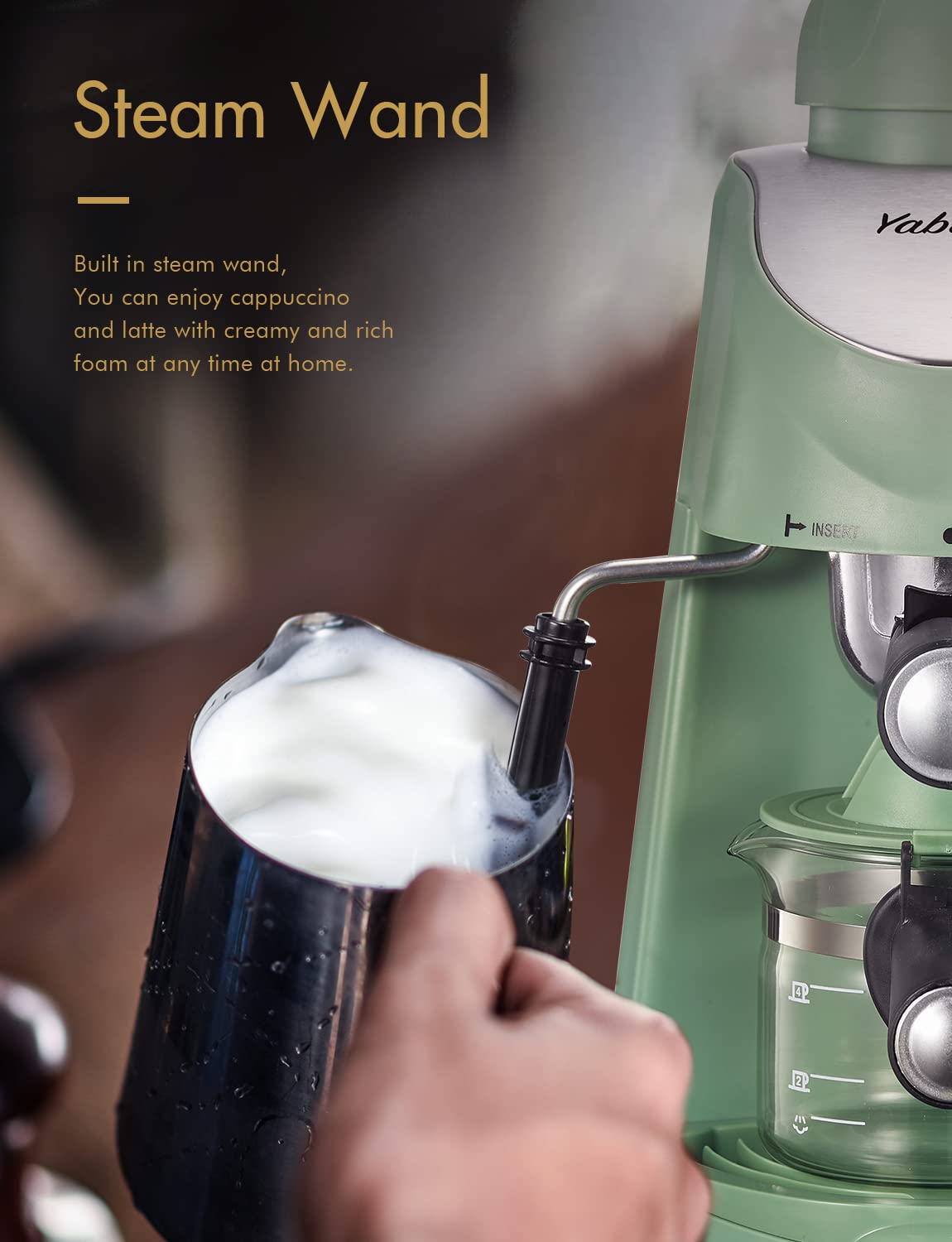 Yabano 3.5Bar Espresso Coffee Maker with Milk Frother & Steamer - Compact Espresso and Cappuccino Machine for Home & Office (Green) | Perfect for Morning Brews, Afternoon Pick-Me-Ups & Entertaining Guests