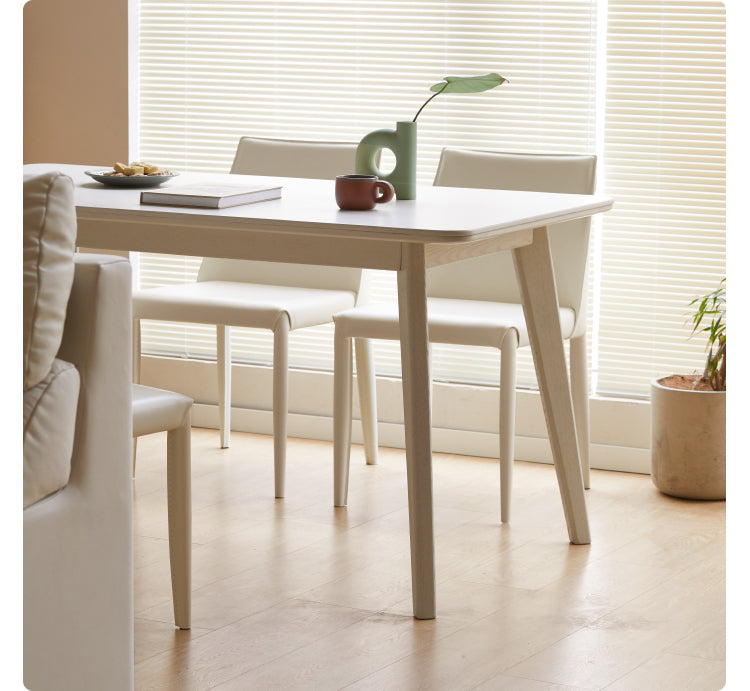 Birch Solid Wood Dining Table - Cream Wind White Finish - Modern Farmhouse Style for Kitchen, Dining Room & Small Spaces