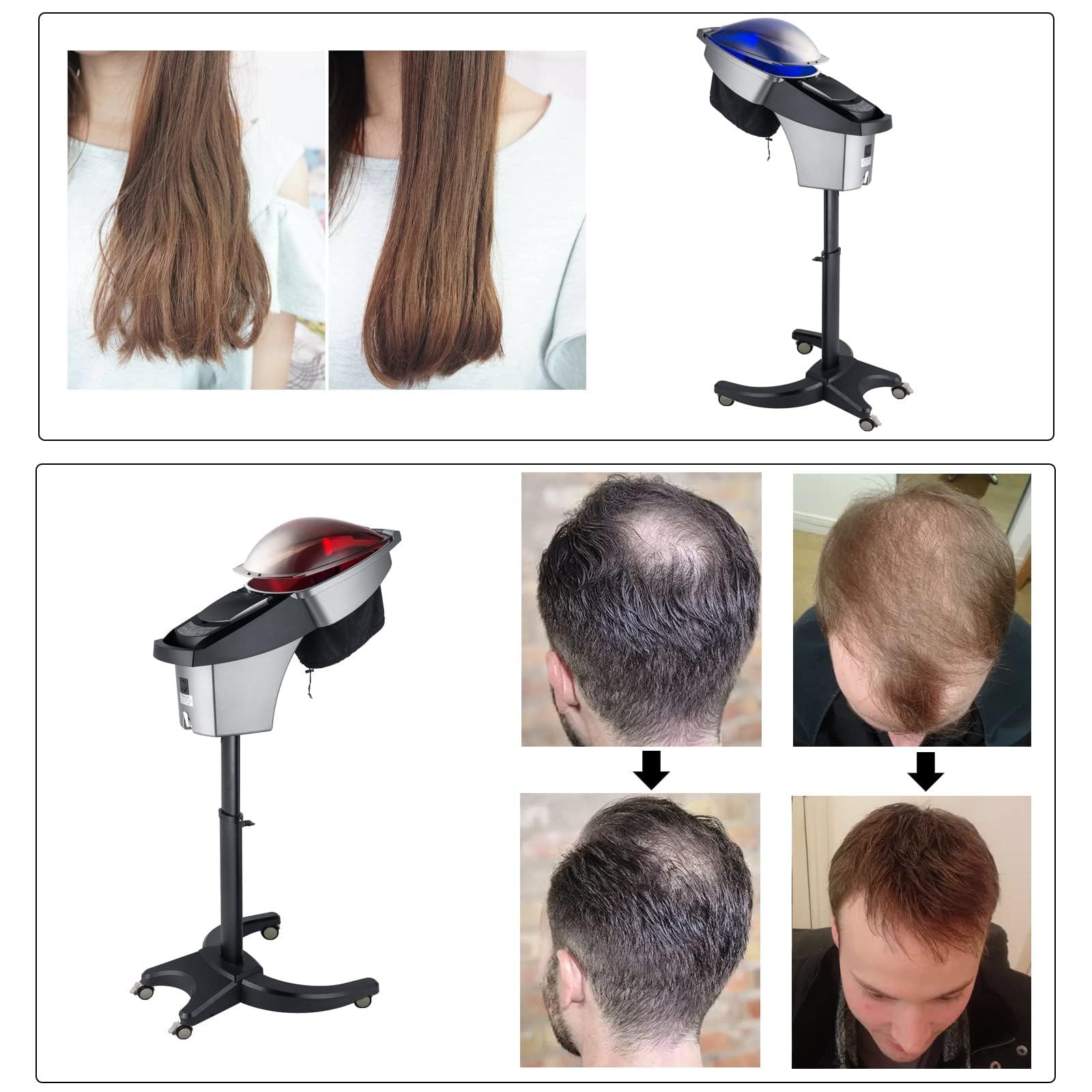 Elitzia Professional 7-Color Hair Steamer with Black Hood - Micro Mist Ozone Hair Treatment Machine for Natural Black Hair | Adjustable Height, Wheels, 3 Modes & 5-Level Time/Temperature Control | Perfect for Hair Dye, Perm & Deep Conditioning at Home or Salon (Model ET1408T)