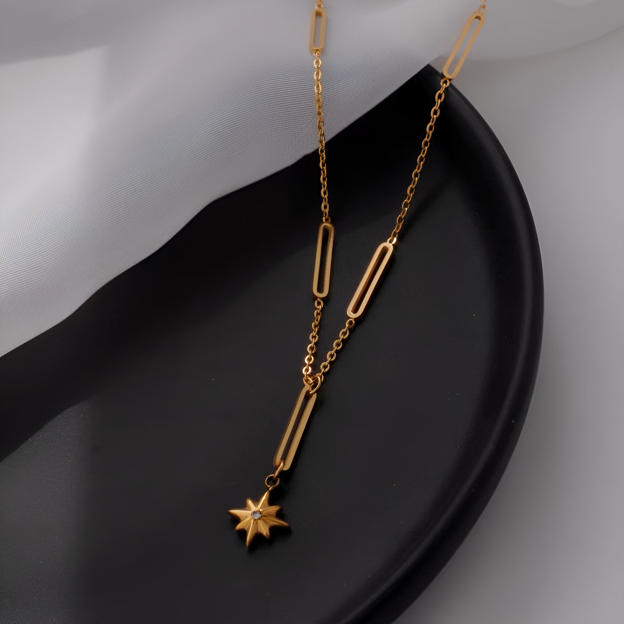 18K Gold Star Ball Pendant Necklace with Half Chain - Elegant Layered Jewelry for Women | Perfect for Date Night, Party & Everyday Wear