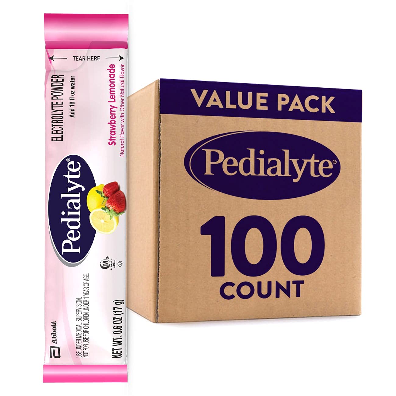 Pedialyte Electrolyte Powder Packets - Strawberry Lemonade Flavor, 100 Single-Serve Packets | Rapid Hydration for Kids & Adults | Perfect for Travel, Sports & Recovery
