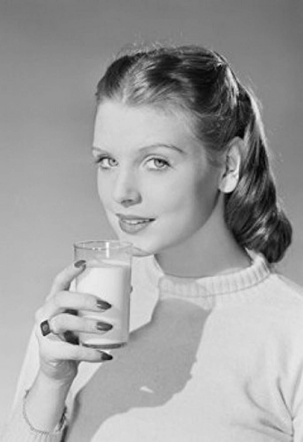 18x24 Young Woman Holding Glass of Milk Poster Print - Vintage Kitchen Decor, Cafe Wall Art, Home Bar Decoration