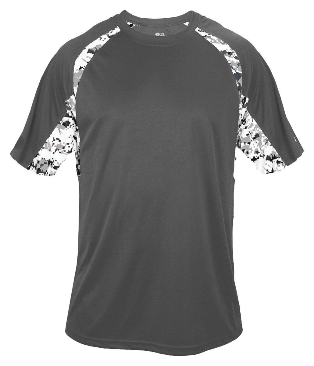 Badger Big Boys' Sublimated Digital Panel T-Shirt - XL Size - Graphite/White Digital Print - Perfect for School, Sports & Casual Wear