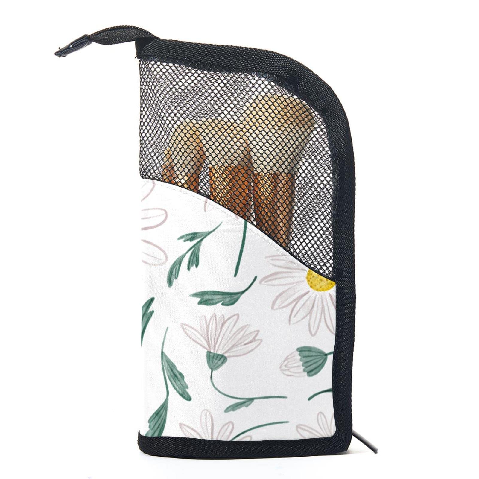 12-Piece Makeup Brush Organizer Bag with Tropical Daisy Floral Design - Portable Waterproof Cosmetic Brush Holder Case for Travel, Home & Professional Makeup Storage
