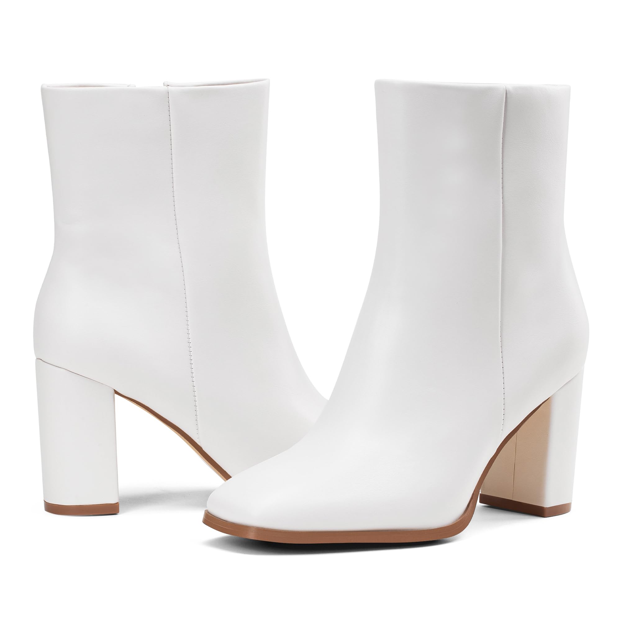 GENSHUO Women's Square Toe Ankle Boots - 3.15 Inch Block Heel, Side Zipper Fashion Booties for Casual Outfits & Office Wear