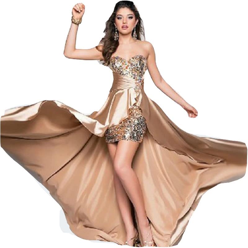 wiDeoRnaTe Plus Size Women's Slim Tube Top Dress - Mid Length Irregular Hem, Champagne Color, Size M | Perfect for Banquets, Parties & Special Occasions