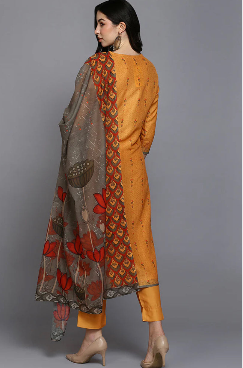 Stylish Orange Silk Blend Ethnic Motifs Straight Kurta Set for Women | Traditional Indian Outfit for Festivals, Weddings & Special Occasions