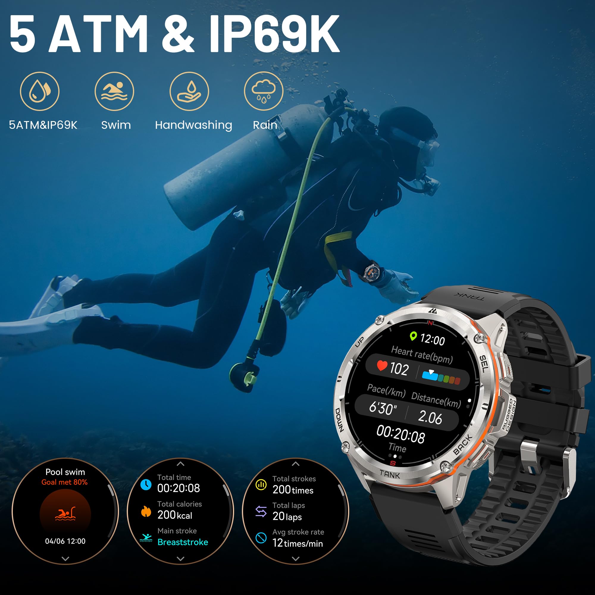 KOSPET Tank T3 Ultra Rugged Military Smartwatch for Men - 1.43