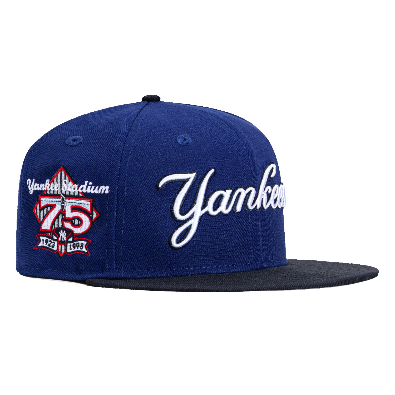 New Era 59Fifty New York Yankees 75th Anniversary Baseball Cap with Stadium Patch - Royal Navy Blue - Official MLB Licensed Hat for Yankees Fans, Streetwear & Sports Events
