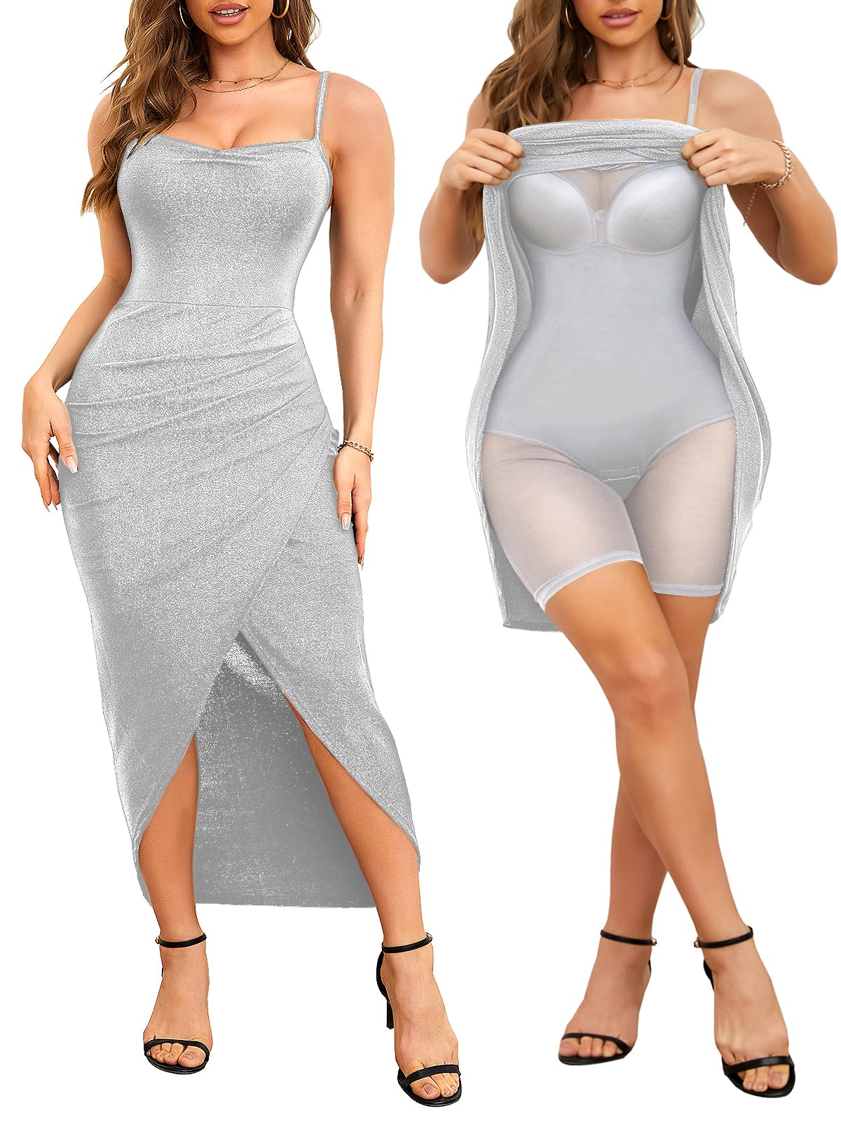Elegant Slimming Women's Wedding Guest Dress with Built-In Bra - Spaghetti Strap Backless Bodycon Formal Gown for Special Occasions | Perfect for Weddings, Parties & Evening Events