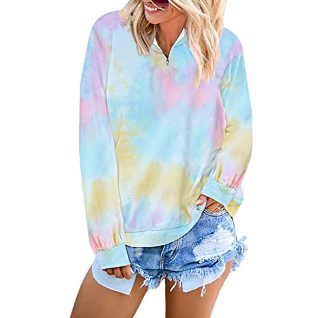 Women's Plus Size Casual Color Block Zip Up Hoodie | Tie Dye Long Sleeve Loose Pullover Sweatshirt Tops for Everyday Wear & Outdoor Activities