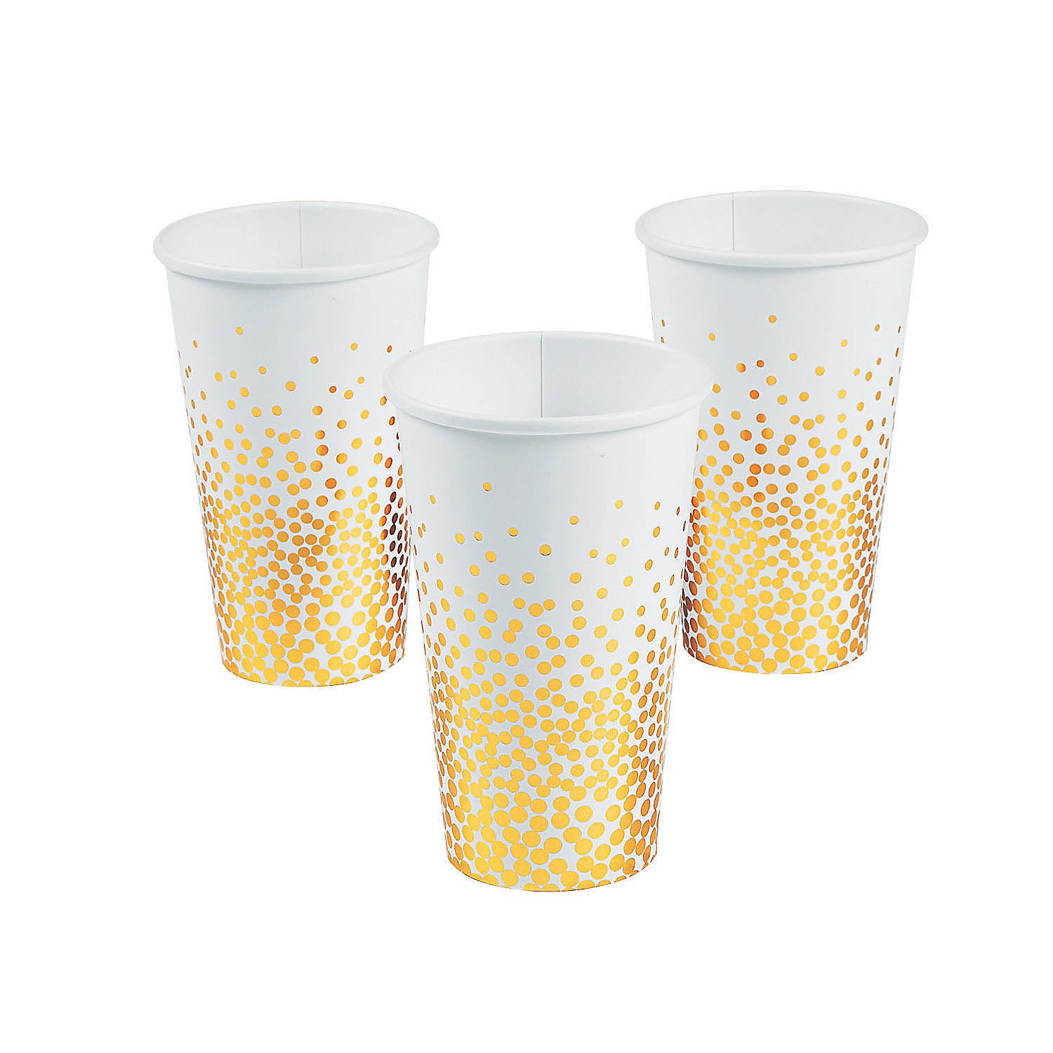 Fun Express 16oz White & Gold Foil Dot Cups - 24pc Wedding Party Supplies, Elegant Printed Tableware for Bridal Showers, Baby Showers & Special Events