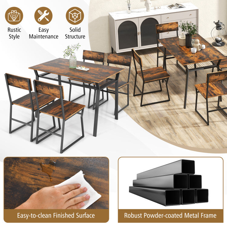 Costway 5-Piece Dining Room Set with Rectangular Table, Storage Rack & Metal Frame - Modern Kitchen Furniture for Small Spaces & Family Gatherings