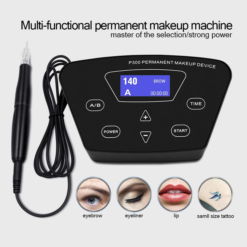 BIOAMSER P300 Permanent Makeup Tattoo Machine Kit with Foot Pedal, Rotary Pen, Practice Skin, 2 Microblading Inks & 10 Cartridge Needles - Professional Tattoo Equipment for Eyebrows, Lips & Beauty Salon Use