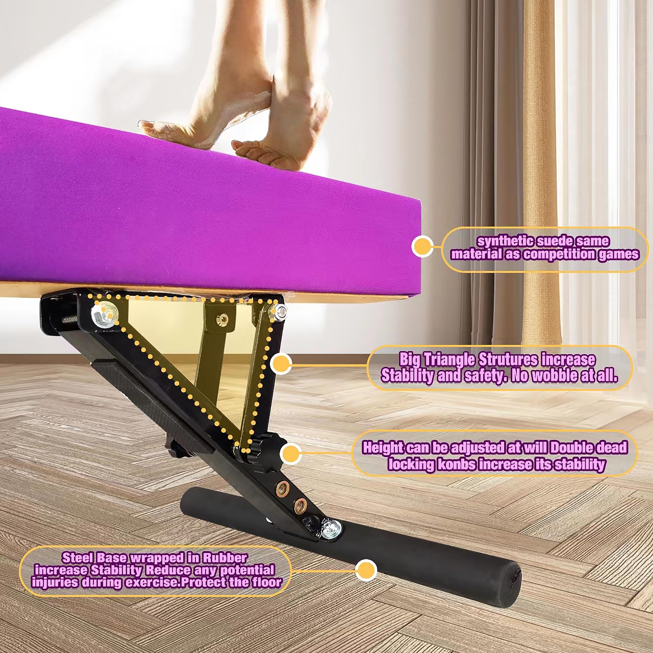 PreGymnastic 8FT Adjustable Balance Beam for Kids & Adults - Home Gymnastics Training Equipment for Girls and Boys Ages 3-12 - Competition Style Practice Beam for Indoor & Outdoor Use - Perfect for Backyard, Playroom, and Gym Training