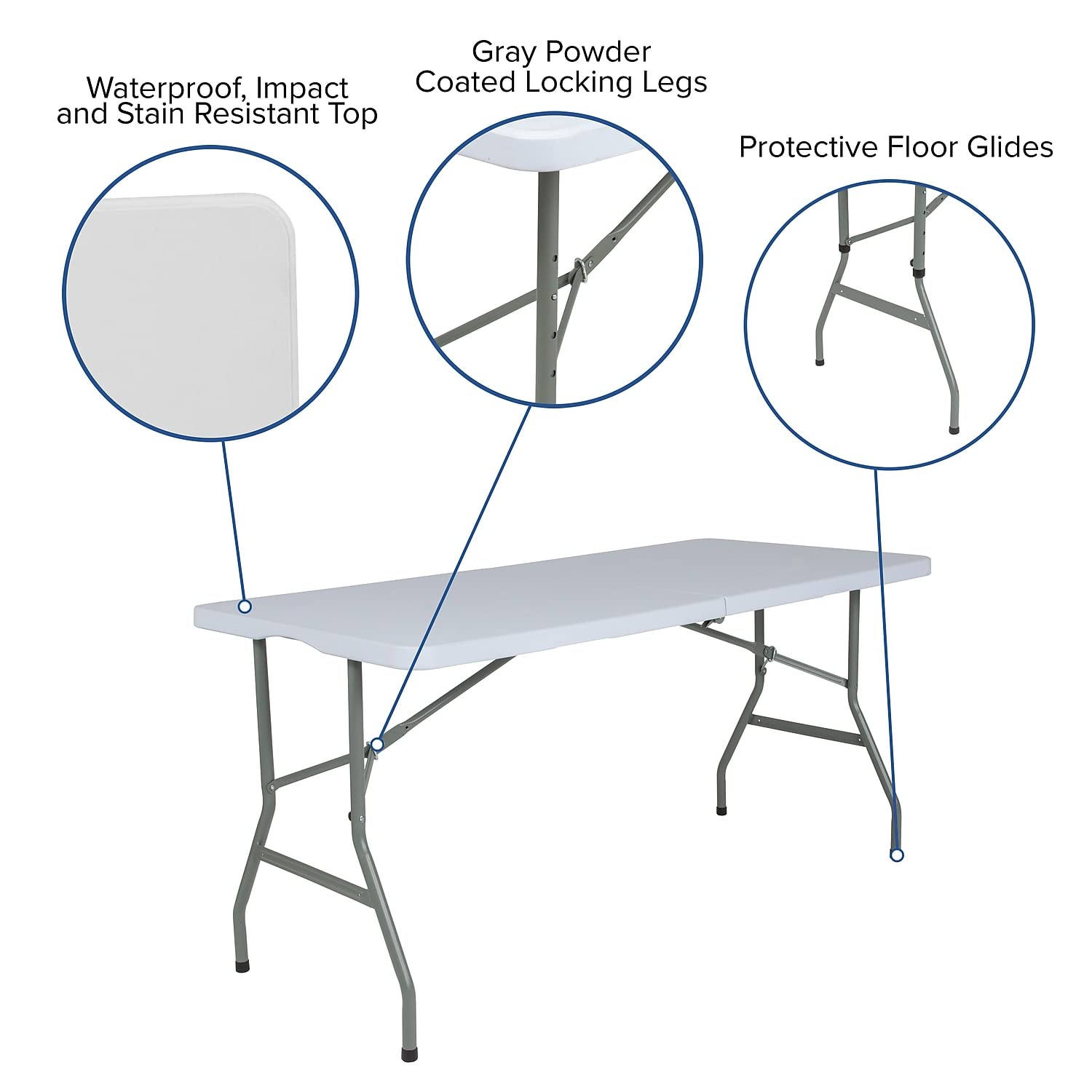 Flash Furniture Kathryn 4.97-Foot Bi-Fold Granite White Plastic Folding Table - Perfect for Events, Parties, and Home Use