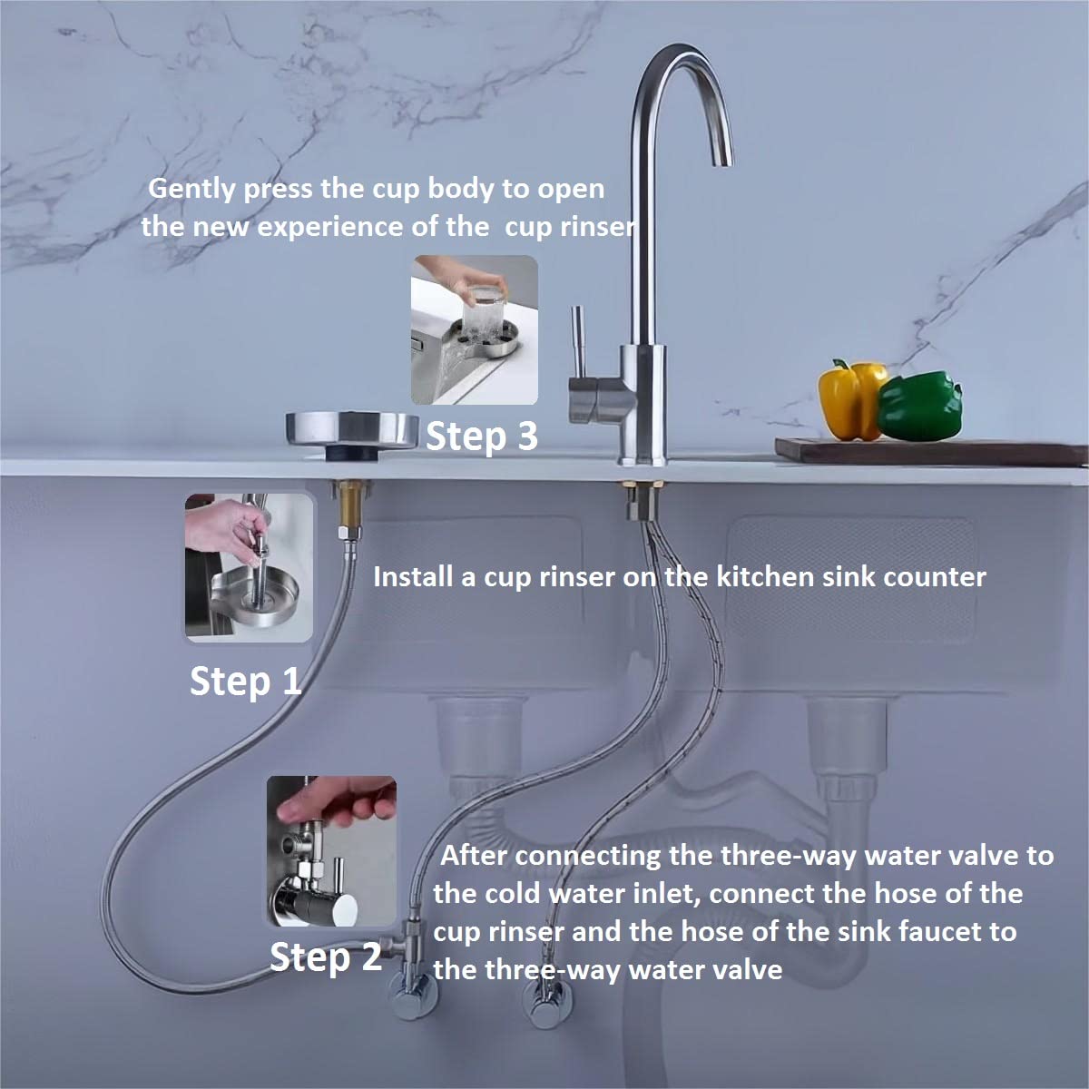 360° Rotary Stainless Steel Glass Rinser - 9 Hole Faucet Attachment for Kitchen Sinks | Brushed Nickel Cup Cleaner & Bottle Washer | Perfect for Bars, Restaurants and Home Dishwashing Stations