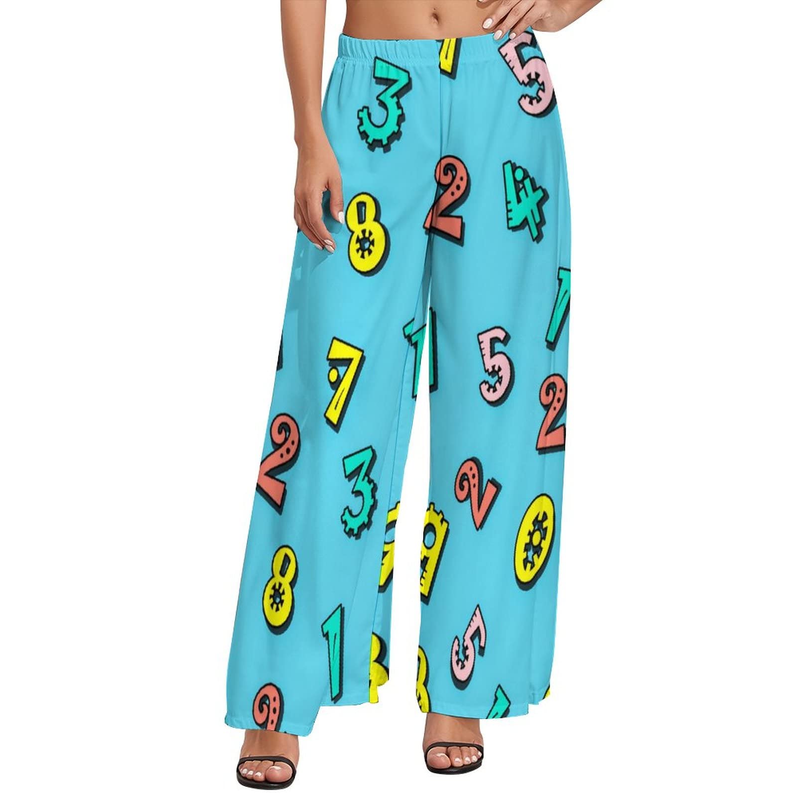 ATOPTEES Women's Modern Linear Collage Doodle Print Palazzo Pants - Wide Leg Lounge Pants for Women - Comfortable Casual Wear for Home, Office & Travel Gifts