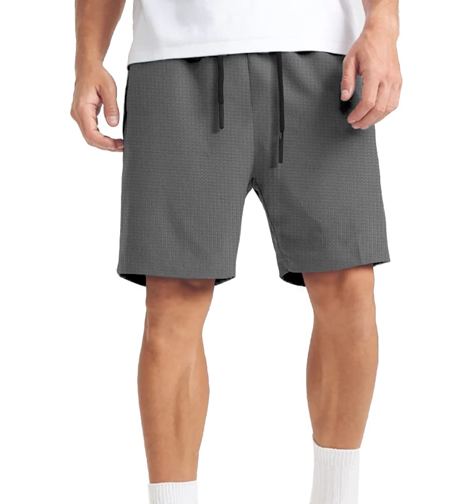 Agilelin Men's 7 Inch Casual Classic Fit Shorts with Pockets - Elastic Waist Drawstring Shorts for Summer, Gym, Running & Outdoor Activities