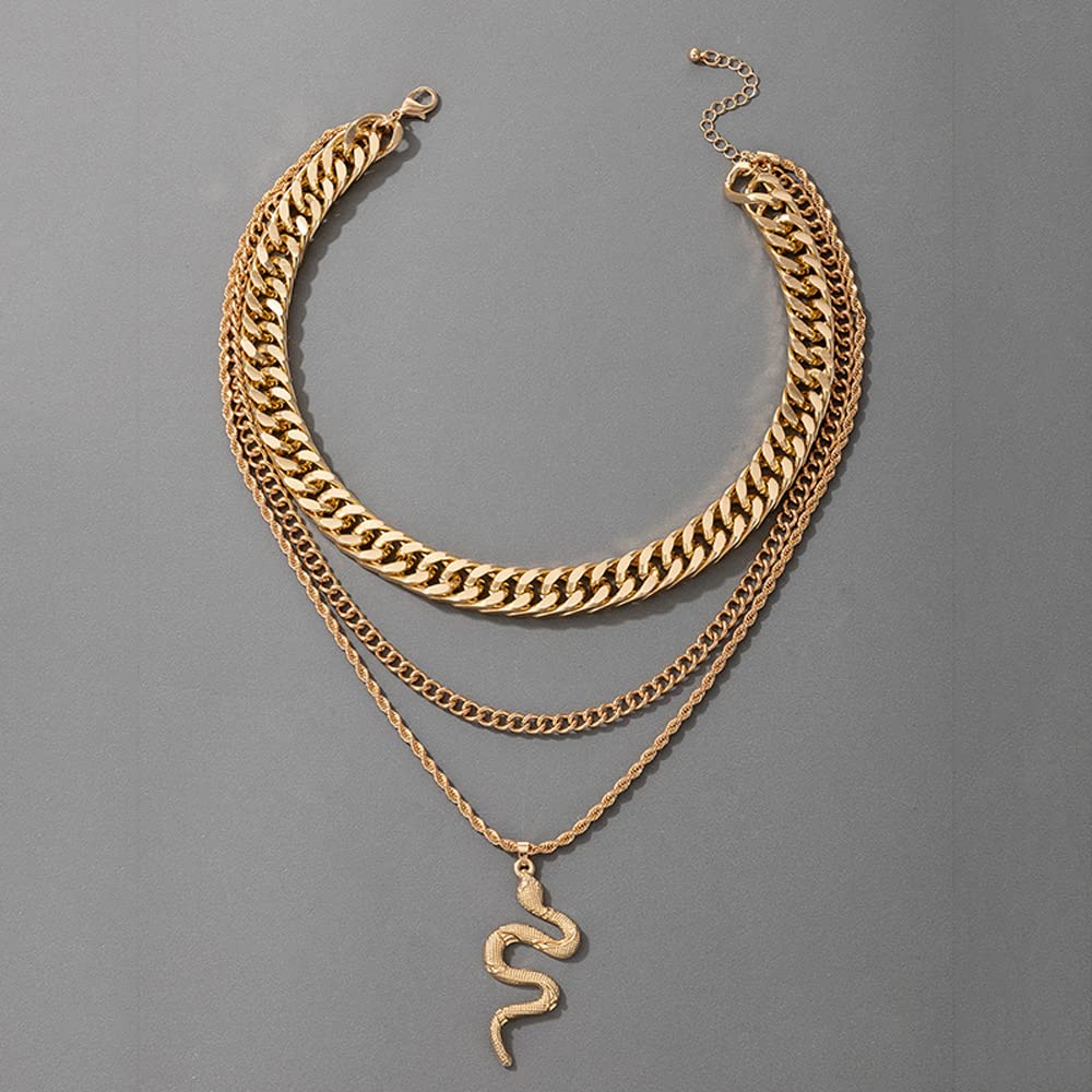 Missgrace Layered Bohemian Necklace - Gold Chunky Choker with Coin & Snake Pendant, Multilayered Long Chain Jewelry for Women | Perfect for Festival, Party & Boho Fashion Accessories