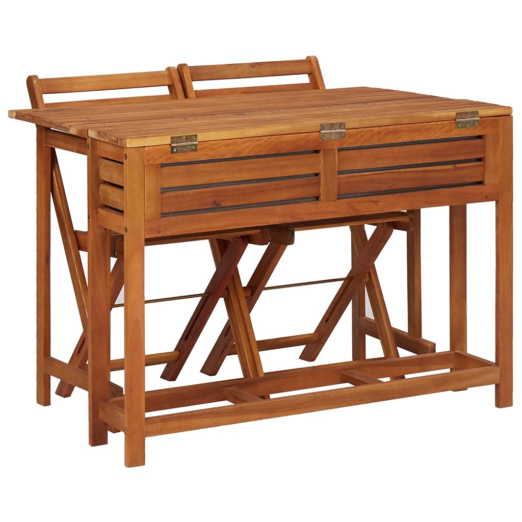 Balcony Planter Table with 2 Bistro Chairs - All-Weather Acacia Wood Outdoor Dining Set for Garden, Patio & Backyard - Perfect for Relaxing, Entertaining & Small Space Dining
