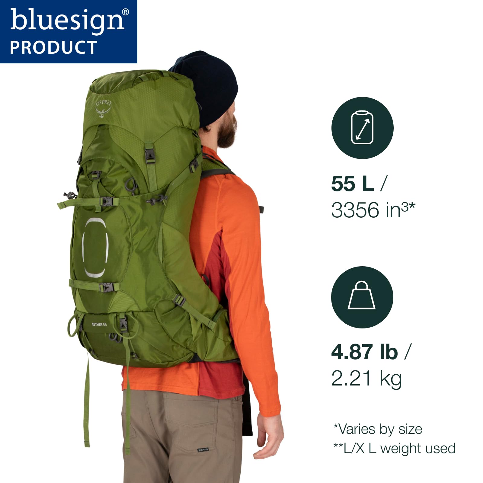 Osprey Aether 55L Men's Hiking Backpack - Lightweight Travel & Trekking Backpack for Outdoor Adventures, Deep Water Blue, Large/XL Size - Perfect for Camping, Backpacking & Multi-Day Hikes
