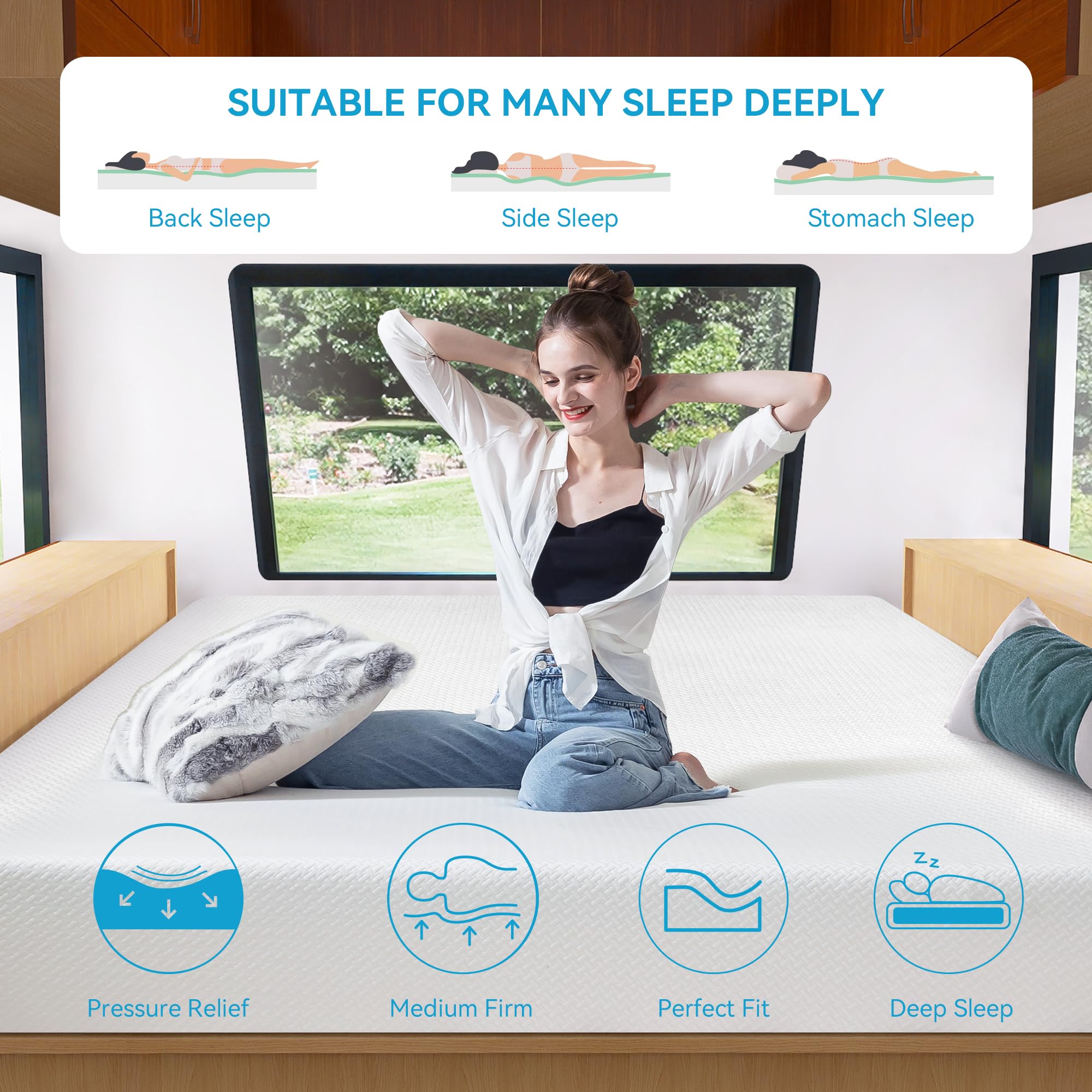 10 Inch King RV Mattress - Green Tea Memory Foam for RVs, Campers & Trailers | Medium Firm Gel-Infused Pressure Relief Mattress with White Cover | Bed in a Box | Made in USA | Perfect for Road Trips & Outdoor Adventures