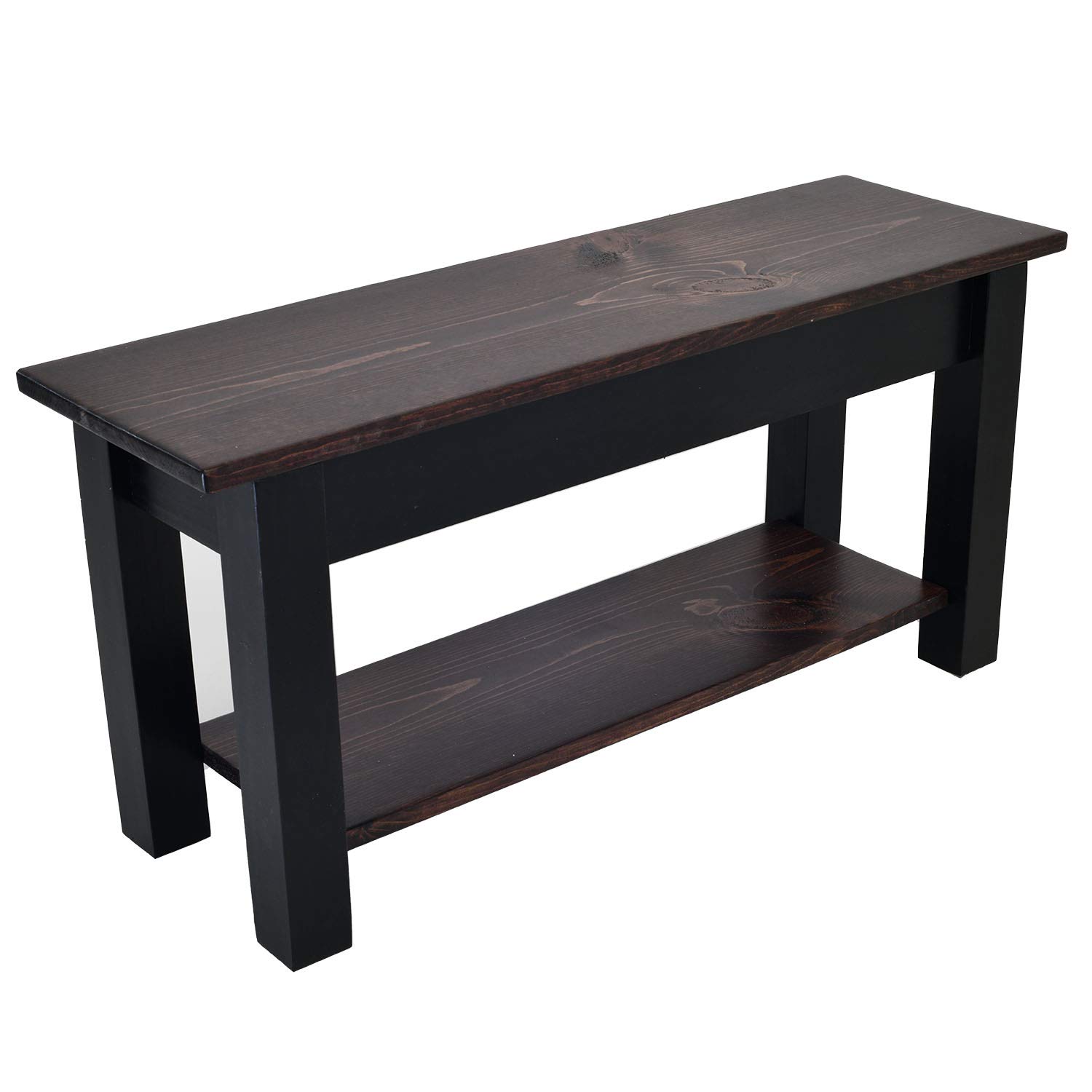 Stylish Red Mahogany and Black Wooden Bench with Storage Shelf - 66 Inch Modern Entryway Seating for Hallway, Living Room, or Bedroom Décor