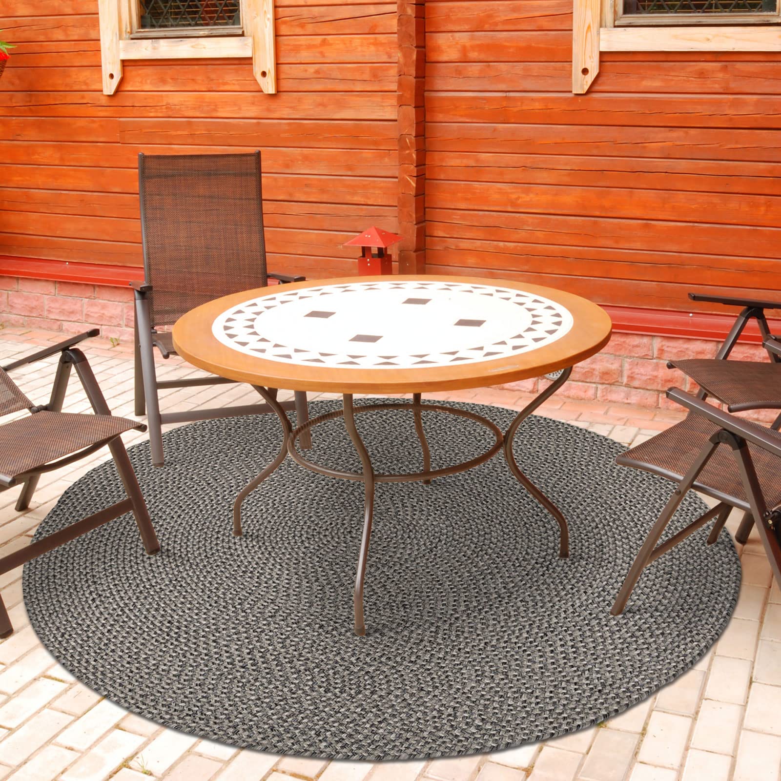 DECOMALL Azure Braided Indoor Outdoor Area Rugs - 8' x 8' Round, Grey - Non-Slip, Durable & Waterproof - Perfect for Patio, Deck, Living Room & Bedroom Decor