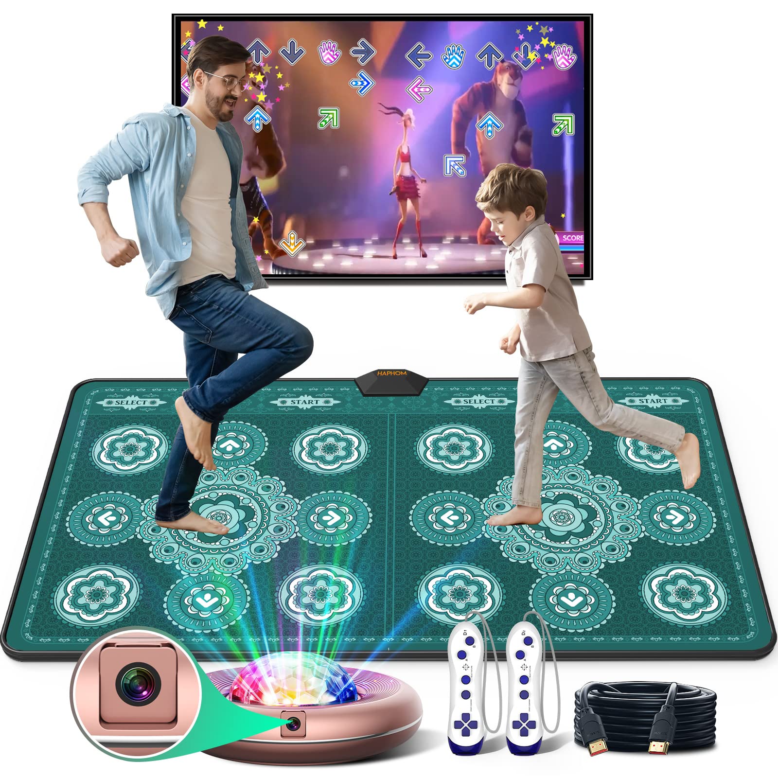 HAPHOM Electronic Dance Mat - Portable Non-Slip Dance Pad for Kids & Adults with HD Camera | HDMI TV Disco Game | Perfect for Family Fun, Yoga & Music Parties